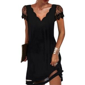 Elegant Black Lace Sleeve Midi Dress